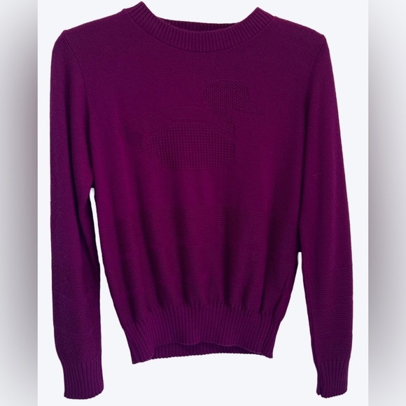 Vintage Kenneth Too Knit Sweater Purple Duck Detailed Acrylic 90's Cozy Sz S - Picture 7 of 7